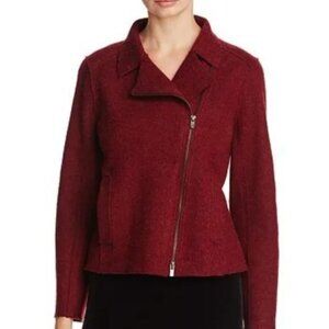 Eileen Fisher Felted Wool Moto Asymmetric Zip Jacket Claret Red Small